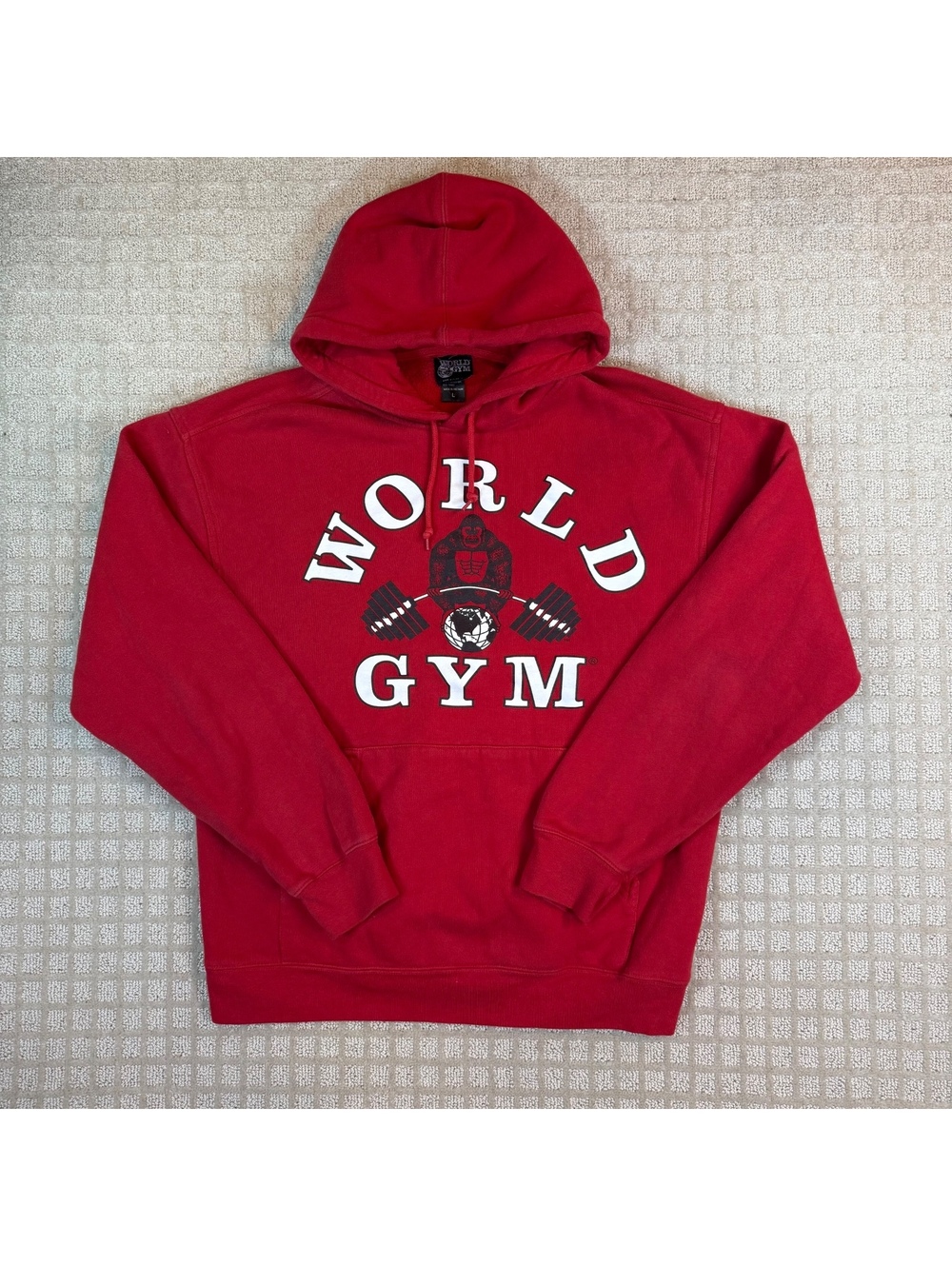 World Gym Workout Lifting Red Hoodie L
